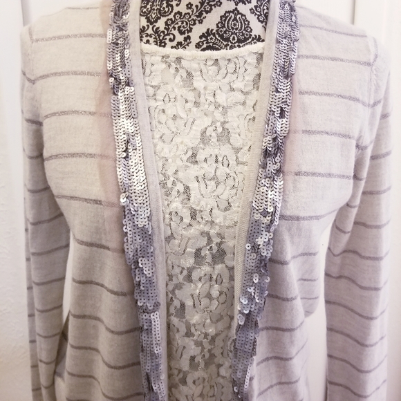 Ann Taylor Loft Sequin & Striped Open Cardigan - Picture 6 of 10